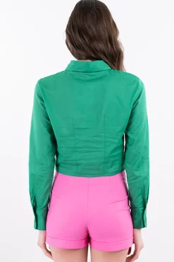 Camisa crop manga larga puño