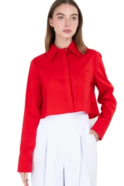 Camisa crop monocolor bolsillo