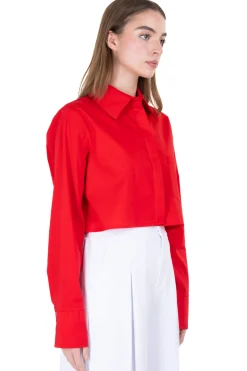 Camisa crop monocolor bolsillo