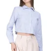 Camisa crop rayas bolsillos doble