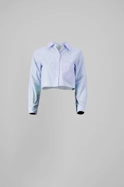 Camisa crop rayas bolsillos doble