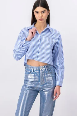 Camisa crop rayas brillos