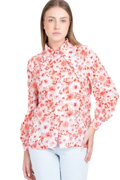 Camisa flores cuello solapa brillos