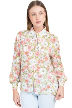Camisa flores cuello solapa brillos