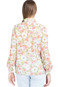 Camisa flores cuello solapa brillos