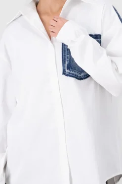 Camisa larga detalle bolsa denim