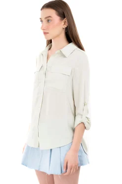 Camisa manga larga bolsos maxi