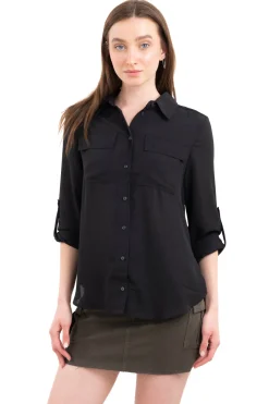 Camisa manga larga bolsos maxi