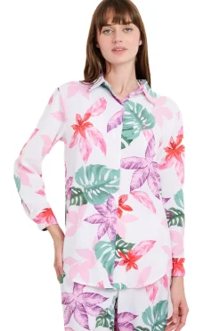 Camisa manga larga botones estampado flores