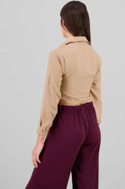 Camisa manga larga crop lisa