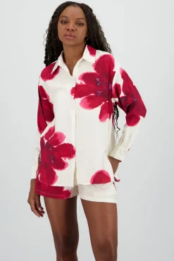 Camisa manga larga cuello detalle estampado