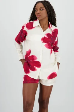 Camisa manga larga cuello detalle estampado