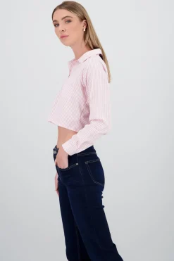 Camisa manga larga cuello bolsas