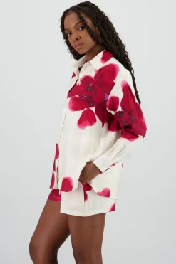 Camisa manga larga cuello detalle estampado