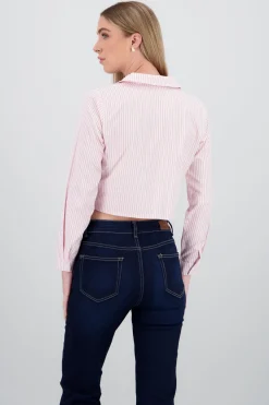 Camisa manga larga cuello bolsas