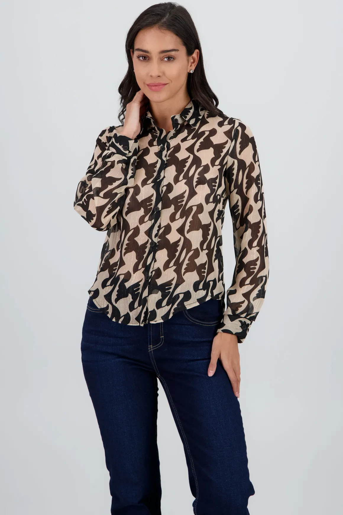 Camisa manga larga estampada lurex