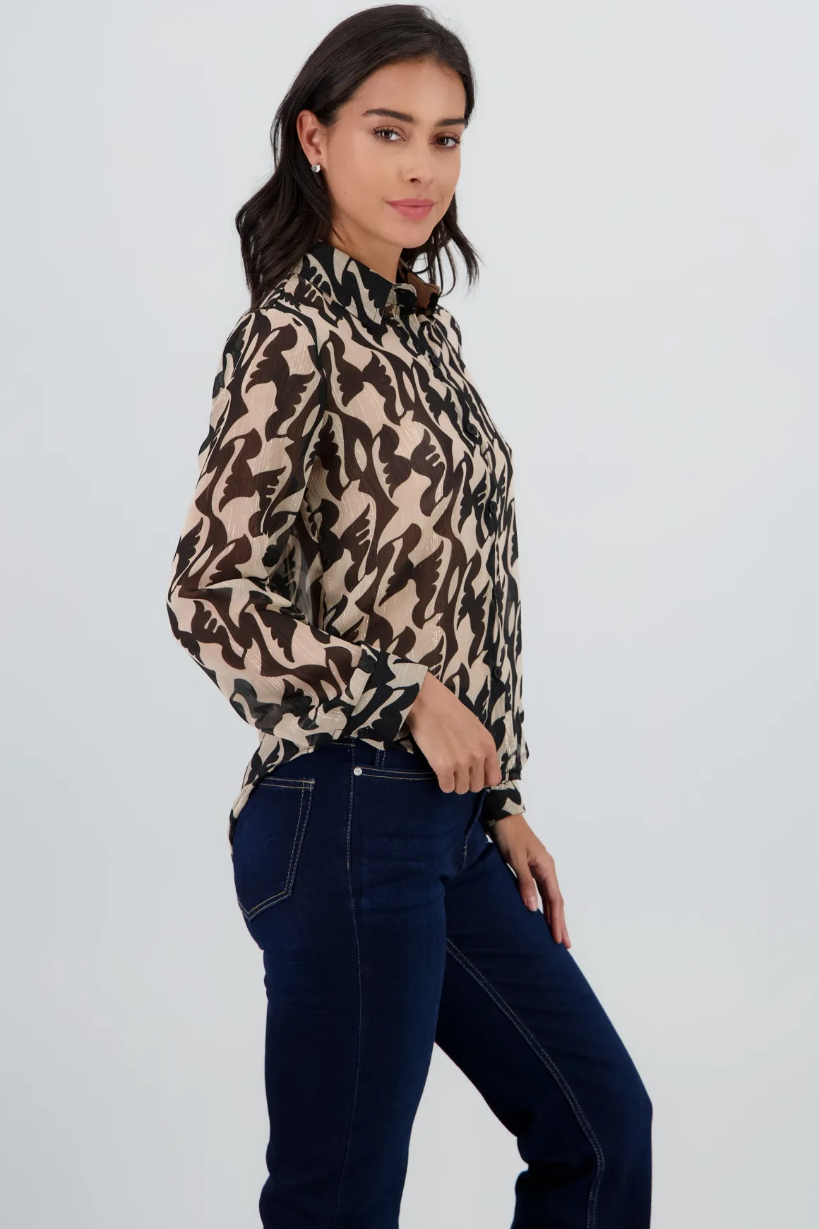 Camisa manga larga estampada lurex