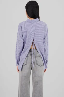 Camisa over rayas detalle abertura