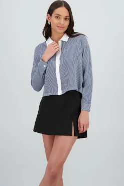 Camisa rayas cuello blanco