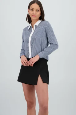 Camisa rayas cuello blanco