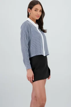 Camisa rayas cuello blanco