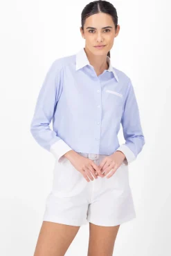 Camisa rayas puños y cuello contraste color Hyps