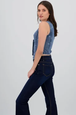 Chaleco de denim con bordado de moños