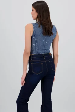 Chaleco de denim con bordado de moños