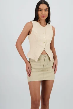 Chaleco de lino con botones liso