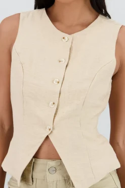 Chaleco de lino con botones liso