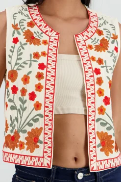 Chaleco detalle bordado flores