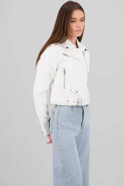 Chamarra Biker Efecto Piel Cierre