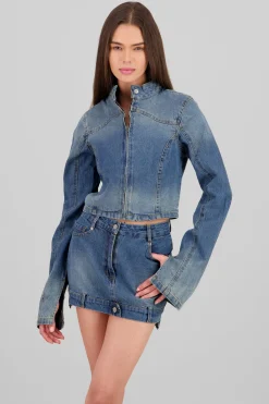 Chamarra cropped con cierre tipo moto