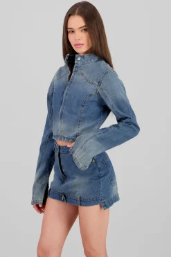 Chamarra cropped con cierre tipo moto