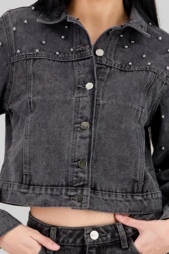 Chamarra trucker aplicación perlas