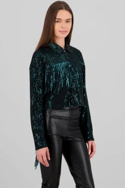 Chamarra vaquera flecos brillos