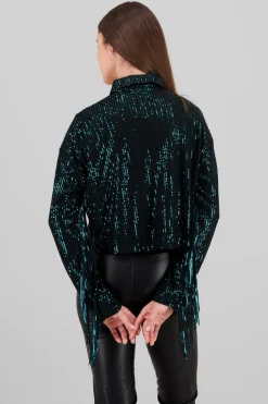 Chamarra vaquera flecos brillos