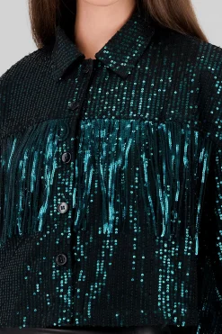 Chamarra vaquera flecos brillos