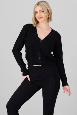 Cárdigan tejido acanalado botones