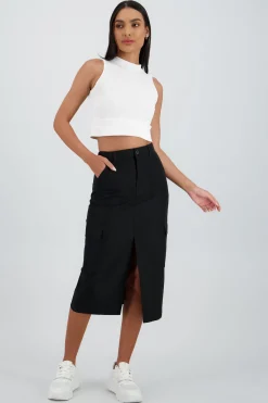 Falda midi detalle pretina lisa