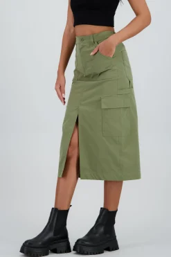 Falda midi detalle pretina lisa