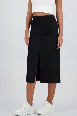 Falda midi detalle pretina lisa