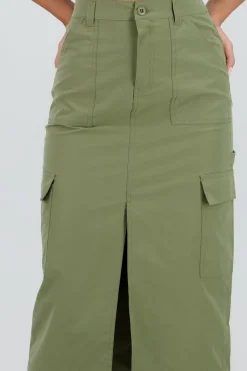 Falda midi detalle pretina lisa