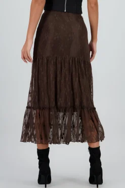 Falda midi olanes detalle encaje