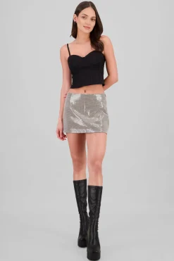 Falda mini cuadros lentejuela