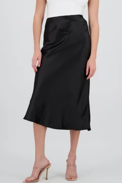 Falda satinada midi lisa