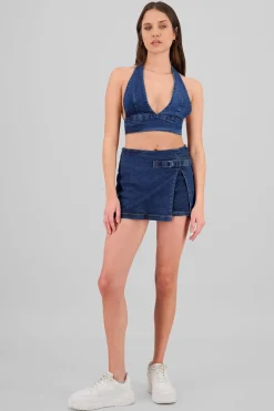 Falda short abertura con cinto