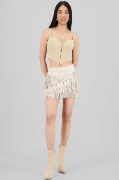 Falda suede lisa con flecos