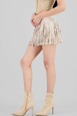 Falda suede lisa con flecos