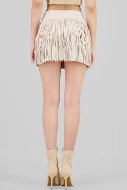 Falda suede lisa con flecos